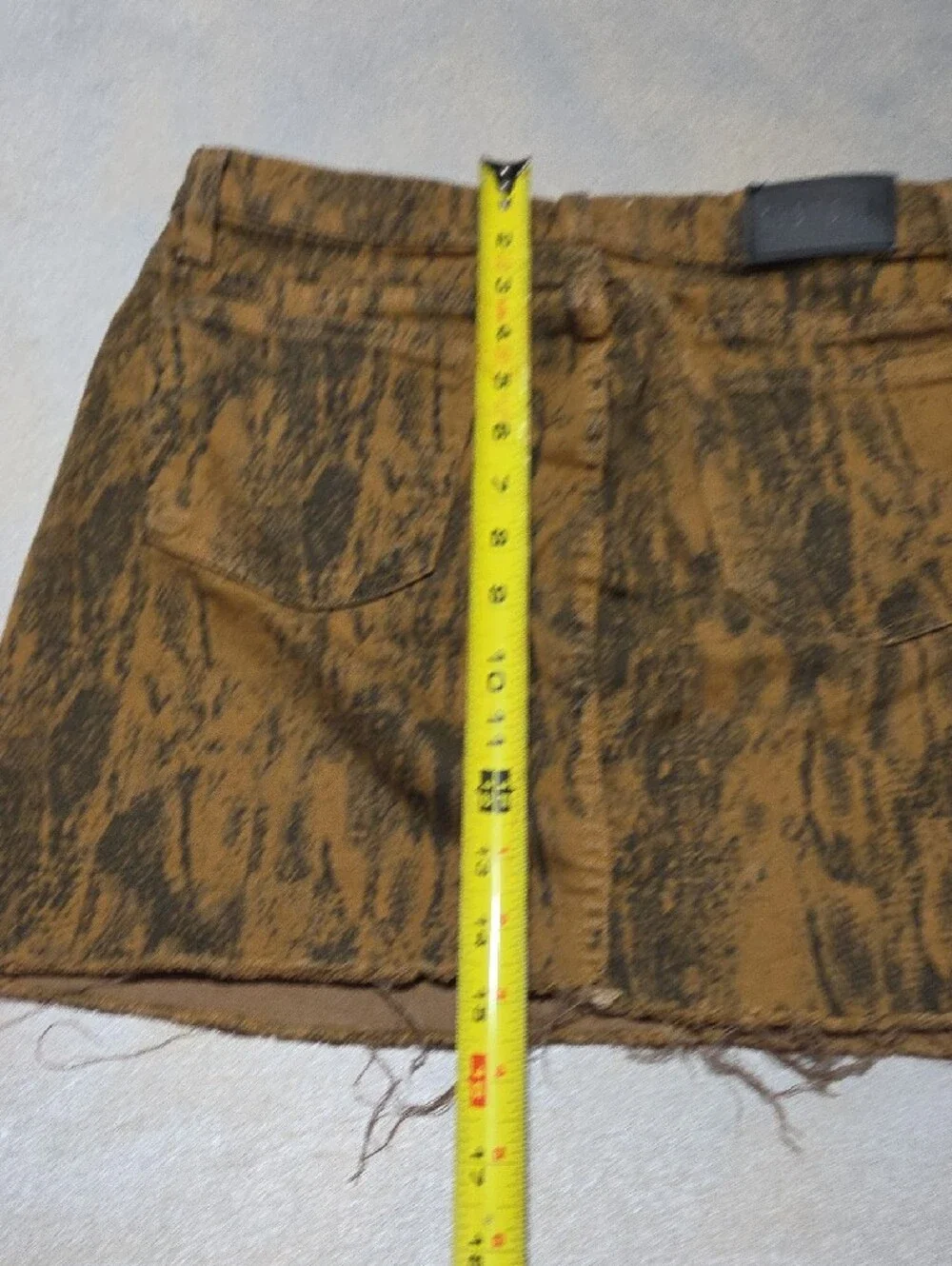 pistola brown mustard snake print denim mini skirt with frayed hem
